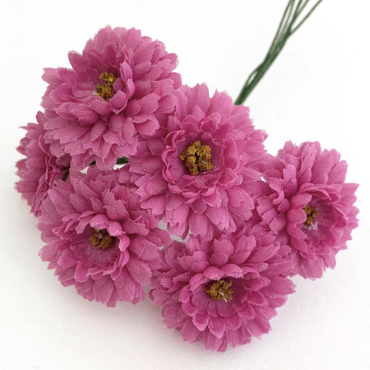 6 Pink Fabric Gerbera Daisies Flowers for Crafts ~ 1-1/8" across